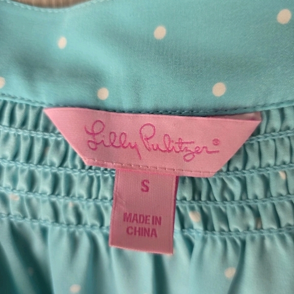 Lilly Pulitzer Elsa 100% Silk Tunic Sz S Popover PolkaDot Blue White Colorful - Picture 6 of 12